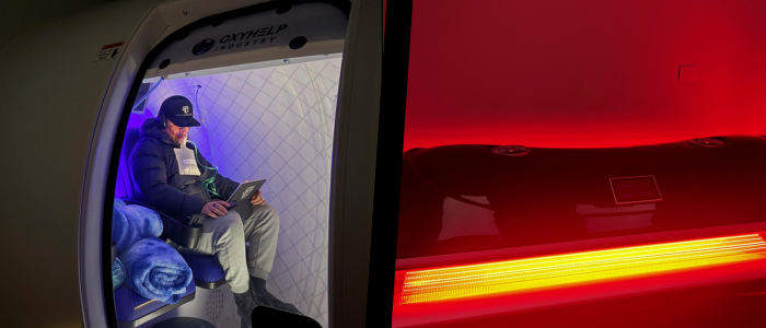 Auckland Hyperbarics hyperbaric chamber alongside the red light therapy bed
